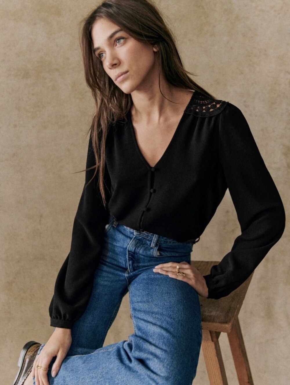 *NWT* [Sezane] Amalia Shirt In Black, Size 36/4, Yoke